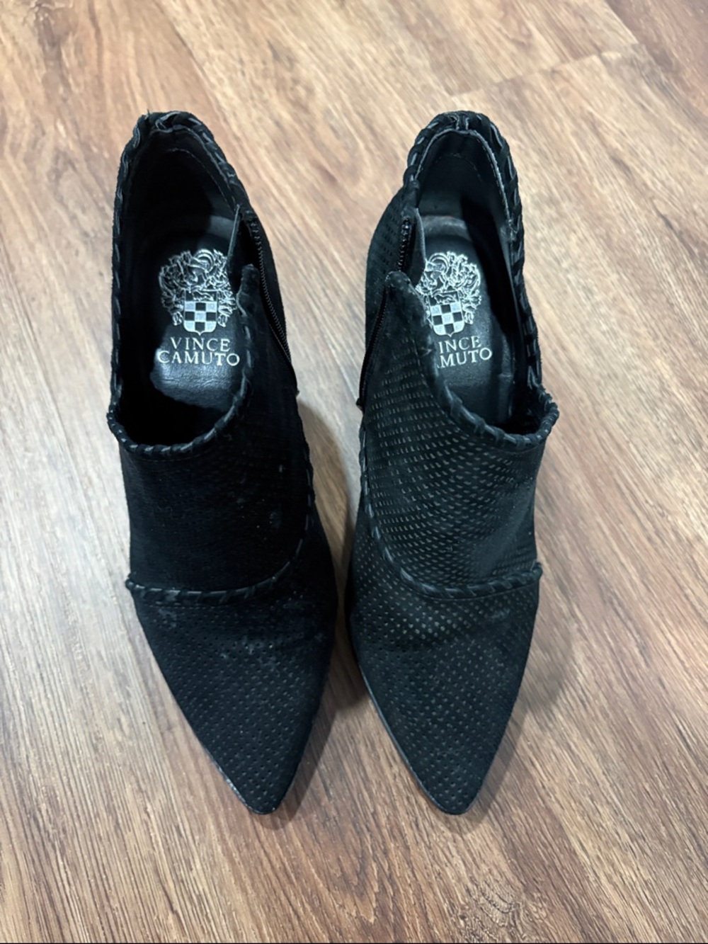 Vince Camuto Black Pointed Suede Ankle Booties